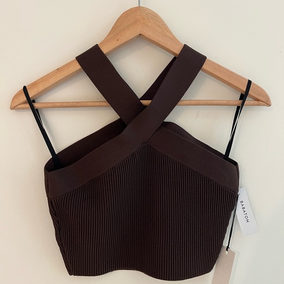 NWT ARITZIA Babaton KNIT CROSS CROP RICH MOCHA BROWN SIZE MEDIUM BRAND NEW - Picture 4 of 9
